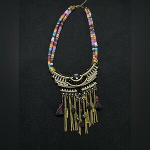 Girasol Brand Necklace handmade gold and multiple colors (black/clear) stones